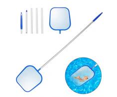 VABNEER Rete da Piscina, schiumatoio per Foglie da Piscina con palo in Alluminio da 47 Pollici, Rete a Maglia fine per Piscina, vasche idromassaggio, Vasca per Pesci, laghetto da Giardino (M, Blu)