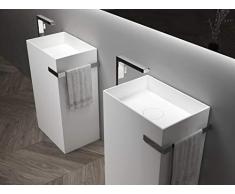Lavabo a colonna con portasciugamani integrato TWZ312 di pietra solida - 50 x 35 x 85 cm - colore a scelta, Colore:Nero/Bianco (opaco)