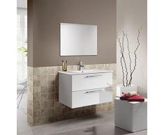 Dmora Mobile sottolavabo sospeso con Due cassetti e Uno Specchio, Colore Bianco Lucido, cm 80 x 57 x 45