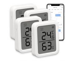 SwitchBot │ Termometro e igrometro Plus, confezione da 4, con sensore bluetooth digitale di umidità e temperatura, con allarme intelligente e memorizzazione dei dati, schermo LCD digitale