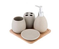 Axentia Avignon Set Accessori Bagno, Ceramica, Marrone, ca. 23 x 30 x 11 cm, 5 unità