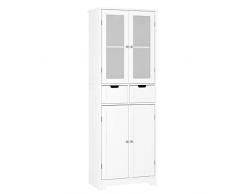 HOCSOK Mobile Alto de Bagno, Armadietto da Pavimento per Bagno, Armadietto Ausiliario con 2 Cassetti e 4 Ante, Adatto per Corridoio, Camera da Letto, Soggiorno, Legno, Bianco, 60 x 30 x 170 cm