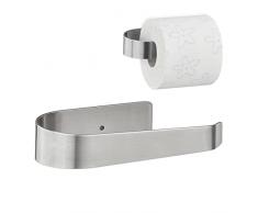Relaxdays Porta Rotolo Autoadesivo, per Carta Igienica, Senza Trapano, Opaco, HLP 4x16x9 cm, in Acciaio Inox, Argentato, Inossidabile, Argento, 1 pz