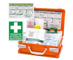 FARMABOX1 cassetta medica primo pronto soccorso medica completa Cartello di segnalazione e Cartello adesivo istruzioni di Primo Soccorso. Conforme aziende fino a 2 lavoratori