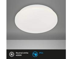Briloner Leuchten Plafoniera a LED, Luce, Lampada da Bagno, IP44, 10 Watt, 900 Lumen, 4.000 Kelvin, Bianco, Ø 22cm