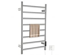 QL Scaldasalviette Elettrico con Timer,Portasciugamani Elettrico a Parete con Temperatura Regolabile,170W,Acciaio Inox 8 Bar,800x500mm,Argento
