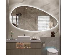 Specchio Ovale Illuminato A LED, LED A 3 Colori Dimmerabile, Specchio Da Bagno Retroilluminato, 50x80cm/60x90cm, Grande Specchio Asimmetrico, Specchio Per Trucco A Parete Con Luci, Antideflagrante