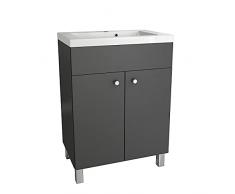 IGA Lavabo con mobile sottolavabo, mobile da bagno rettangolare, con lavabo in ghisa minerale, set di mobili da bagno, grigio grafite, 60 cm