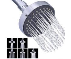 WANTOUTH Soffione Doccia ad Alta Pressione G1/2 Soffioni Doccia Regolabili per Doccia da Bagno 5 Modalità Soffione Doccia Soffione Doccia Rotondo con Sfera Girevole in Metallo per Bagno e Spa, Argento