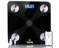 KNOCKY Bilancia Pesapersone Bluetooth - Bilancia Impedenziometrica Senza Pile, Ricarica USB o con Luce Artificiale e Solare - Bilancia Smart per Misurazione di 14 Diversi Indici