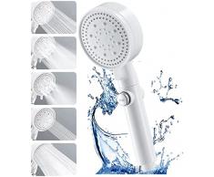 Lasuki - Soffione doccia ad alta pressione, soffione doccia ad alta pressione, a risparmio acqua, 5 tipi di getto, a mano, per bagno e spa (bianco)……