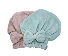 Dianoo 2PC Cuffia per Asciugare I Capelli Microfibra, Turbante per Capelli Ad Asciugatura Rapida, Cuffia da Doccia Morbida per Capelli Lunghi E Folti Donne Ragazze (Verde e caffè)