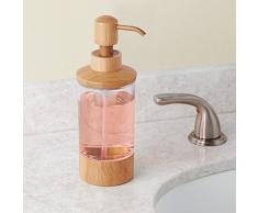 iDesign Formbu Dosatore sapone, Elegante dispenser sapone ricaricabile in bambù e plastica, trasparente/bambù