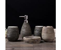 YWXG Manuale Creativo Ceramica Europea in Stile 5pc Set di Accessori per Il Bagno Portaspazzolino Distributore di Sapone Portasapone Tazza di risciacquo Set di Accessori da Bagno Completo