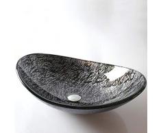 Jiuzhuo Moderno Vessel Lavabo in Vetro Temperato Ovale Nero & Argento