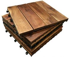 Click-Deck Hardwood Tiles 72 Piastrelle in Legno Massiccio di Acacia a Incastro, a 4 lastre per terrazza, Giardino, Balcone, Sauna, Pannello Quadrato, 30 cm
