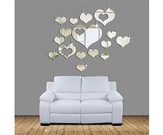 Specchi Adesivi Decorativi,Adesivi Specchio Adesivi Da Parete Home 3D Removibile Cuore Arte Decor Muro Adesivi Soggiorno Decorazione Morwind (Argento #)