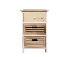 Rebecca Mobili Comodino Mobile Bagno 3 Cassetti Legno Paulownia Bianco Beige Country Rustico Camera Bagno (cod. RE4340)