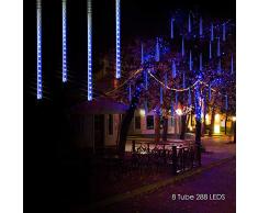 288LED Luci Della Pioggia di Meteore Catena Luminosa,KINGCOO Impermeabile 30cm 8 Tubi Solare Meteora Doccia Tubo Luci Stringa per Natale Albero Giardino Festa Nozze Esterno Interni (Blu)