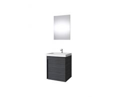 Planetmöbel Mobiletto in antracite da 50 cm con lavabo e specchio, set di mobili da bagno per il WC degli ospiti