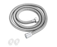 Relota Tubo Doccia Flessibile 150CM, Anti-Esplosione Resistente Alta Temperatura Acciaio Inossidabile Anti-Torsione Cromo Tubo per Doccia Lungo, con Raccordi Ottone Connettori Universali G1/2