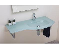 BATHROOMITALSTYLE ARREDO Bagno LAVABO LAVAMANO in Vetro Float 97 CM con Supporto in Acciaio Inox - Vasca Destra
