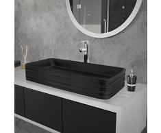 ML-Design Lavabo d Appoggio in Ceramica Nero Opaco Rettangolare 680 x 380 x 120 mm Lavandino Design Moderno Minimalista Lavello Lavamani Sanitari Arredo per Bagno Toilette Ospiti Resistente