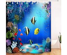 RAMOTE Tenda Doccia 120 x 200 Pesce Delloceano, Tenda Bagno Antimuffa Oceano Blu, 3D Tenda per Doccia Impermeabile Tende Doccia Tessuto Tende Bagno Lavabile, con 8 Ganci