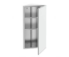 homcom Armadietto Angolare Bagno in Acciaio Anta a Specchio Chiusura Magnetica 3 Ripiani Salvaspazio 60x30x18.4cm