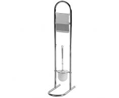 Bakaji Portarotolo Con Porta Scopino In Acciaio inox Cromato con Portascopino in Vetro Satinato Dimensione 16 X 29 X 79 CM Arredo Bagno Design Moderno Accessori Bagno Colore Silver