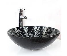 Lavandino da bagno contenitore rotondo in vetro, Retro Creative Art Lavabo da appoggio in vetro temperato