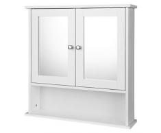 EUGAD Mobiletto Pensile da Bagno con Specchio Salvaspazio Armadietto da Lavabo con Due Porte 56 * 13.5 * 58.5cm Bianco 0020WY