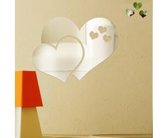 WALPLUS - Specchi Decorativi da Parete, a Forma di Cuori Astratti, Colore Argento