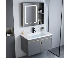 Mobile da Bagno Moderno con Lavabo in Ceramica, Armadietto Grigio con Chiusura Ammortizzata, Combinazione di Lavandino Rubinetto Freddo e Caldo, con Lavandino da Bagno a Specchio ( Color : Smart mirro