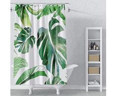 AWERT 183x213cm Piante Tropicali Tenda Della Doccia Astratto Acquerello Tropicale Foglie Di Palma Modello Tenda Da Doccia per Bagno Impermeabile Tessuto In Poliestere Set con Ganci