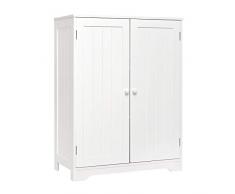 Meerveil Mobiletto Bagno, Mobiletto Bagno Salvaspazio con 2 Ripiano e 180° 2 Porta Moderna MDF Verniciato Bianco 60x30x80cm, per Scarpiera Madia Credenza
