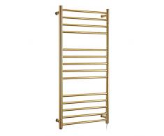 WPHH Termoarredo Elettrico Riscaldato, Radiatore Scaldasalviette A Parete A 14 Barre Curve, Portasciugamani Elettrico da Bagno in Acciaio Inox A Temperatura Costante 304,doro,Hardwired