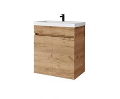 Planetmöbel Mobiletto sospeso largo 64 cm, con lavabo in ceramica, set di 2 pezzi per il bagno in rovere oro, design moderno