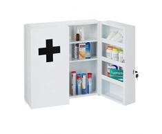 Relaxdays medicin Armadio Medico XXL, richiudibile, 11 Scomparti, in Acciaio, 5 x 53 x 19 cm, armadietto per medicinali a 2 Ante, Bianco/Nero, Lega, 53,5x53x19 cm