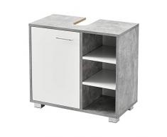 Armadietto Sottolavandino con 1 Anta e 3 Ripiani Mobiletto Sottolavabo con Ripiani Regolabili in Altezza Mobile da Bagno - Effetto Cemento con Bianco