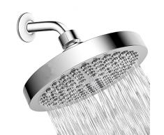 JINYOMFLY Soffione Doccia Anticalcare, Soffione Doccia Grande, Soffione Doccia Fisso a Pioggia, Soffioni Docce Rotondo, Testa Doccia Regolabile 360°, Pulizia Automatica, Argento