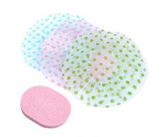 3 Pezzi Cuffia Doccia & Spugnette Viso Pulizia, Riutilizzabile Impermeabile Cuffie per Capelli Doccia Donna con Elastica per Spa, Doccia, Salone