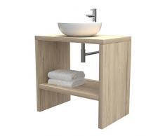 Mobiletto bagno a terra - Mensola lavabo portaoggetti, anche su misura, in 9 diverse colorazioni design 100% made in italy, per bagno e lavabi dappoggio (Quercia sherwood, L80 - P50 - H78 cm)