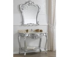 Simone Guarracino Luxury Design Consolle e specchio Eleonor stile Barocco Moderno arredo bagno cm 105 foglia argento marmo crema