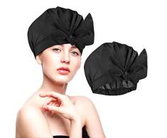 Naapesi Cuffia da Doccia Impermeabile, Cuffia da Bagno Riutilizzabile, Cappello da Notte in Raso, Cuffia per Capelli in Seta, Cuffia Doppio Strato per Donna, Spa, Salon, Viaggio, Cucina (Nero)