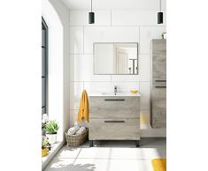 Dmora Mobile Bagno a Due Specchio per lavabo da appoggio, Colore, cm 80 x 80 x 45 cm, Rovere, 2 cassetti, 80x80x45