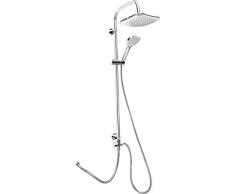 Cornat TECBW3414 - Sistema doccia Square con soffione angolare e doccetta a 1 getto, sistema anticalcare, distanza tra i fori e set doccia completo con tubo montante