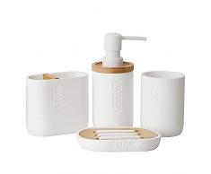 set di accessori da bagno, set di accessori da 4 pezzi, con dispenser di sapone decorativo in legno, tazza per spazzolino da denti, portaspazzolino, portasapone, articoli per la casa (bianco)