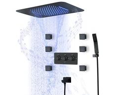 ESOP Colonna Doccia 64 Colori LED Musica Soffione Doccia Incasso Doccia Soffione Colonna Nero Set Doccia con 580 * 380mm Soffione Doccia, Doccetta, 50 * 50 mm Getti Idromassaggio, Rubinetto Vasca