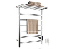 QL Scaldasalviette Elettrico con Timer,Portasciugamani Elettrico Intelligente a Temperatura Regolabile,145W,Acciaio Inox con Ripiano 680x500mm,Argento